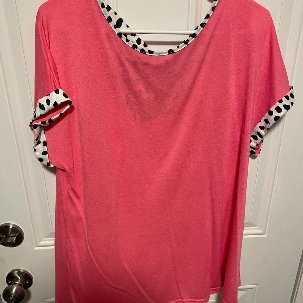 EUC Pink Blouse with black and white trim